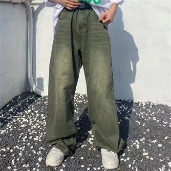 Muške traperice, gradski stil, opušteni kroj, ravne nogavice, oprane, skraćena duljina