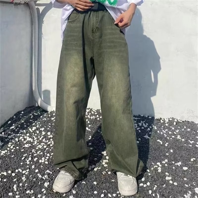 Muške traperice, gradski stil, opušteni kroj, ravne nogavice, oprane, skraćena duljina