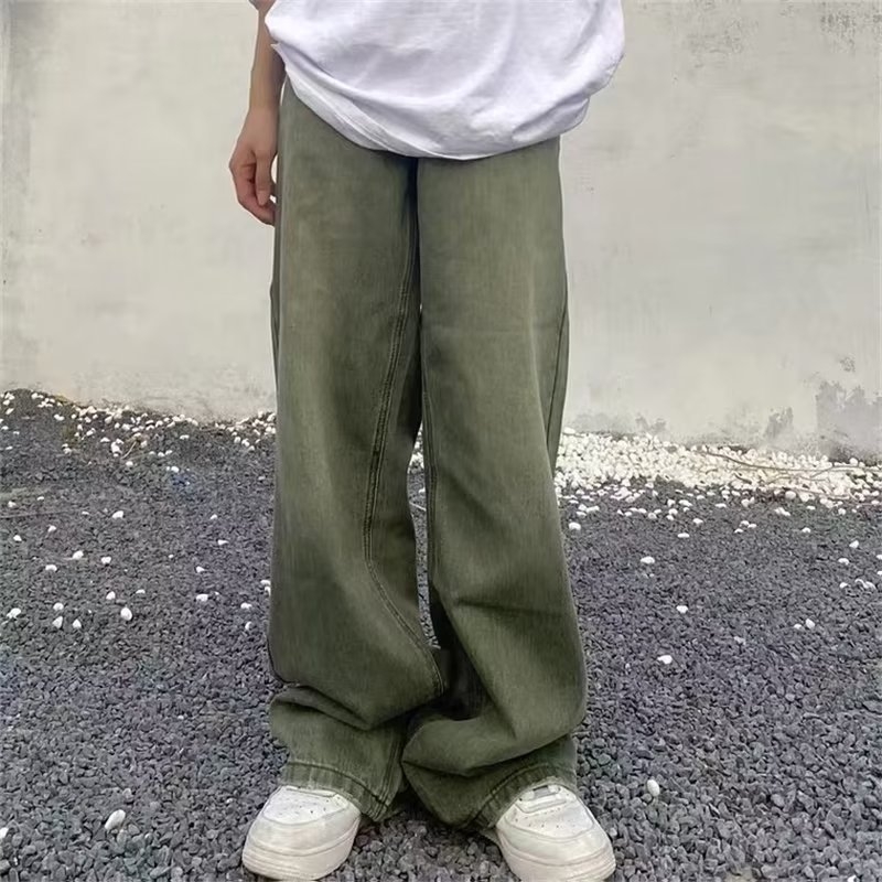 Muške traperice, gradski stil, opušteni kroj, ravne nogavice, oprane, skraćena duljina