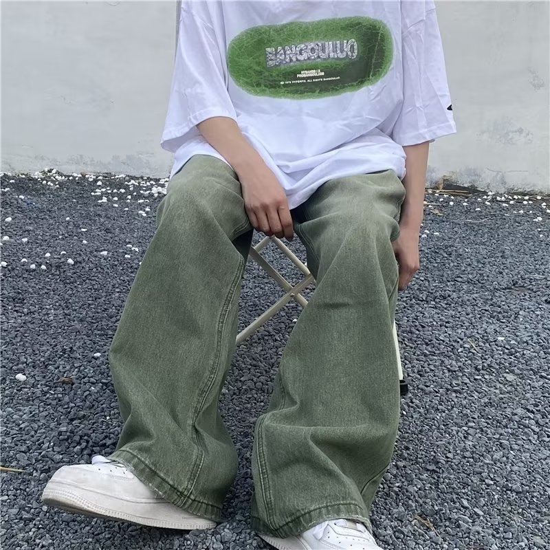 Muške traperice, gradski stil, opušteni kroj, ravne nogavice, oprane, skraćena duljina