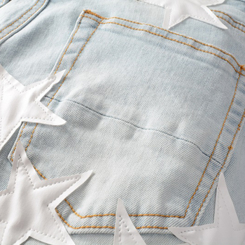 Muške denim hlače s kožnim zakrpom u obliku petokrake zvijezde, uski kroj, srednji pojas, ziper, 90% pamuka