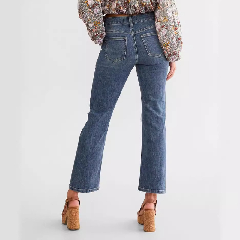 Ženske traperice s ravnim krojem, visokim strukom, 95% pamuk, Spandex <30%, mikroelastičnost