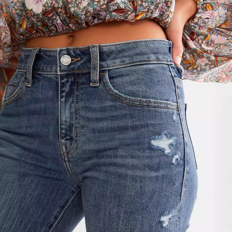 Ženske traperice s ravnim krojem, visokim strukom, 95% pamuk, Spandex <30%, mikroelastičnost