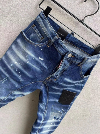 Muške traperice T121 D2, slim fit, oprano plave, patchwork i oštećeni detalji, casual traperice