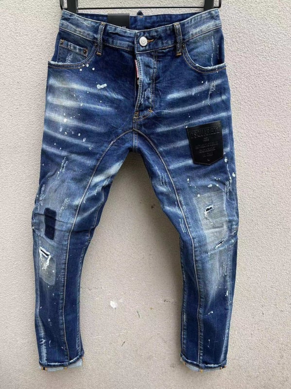 Muške traperice T121 D2, slim fit, oprano plave, patchwork i oštećeni detalji, casual traperice