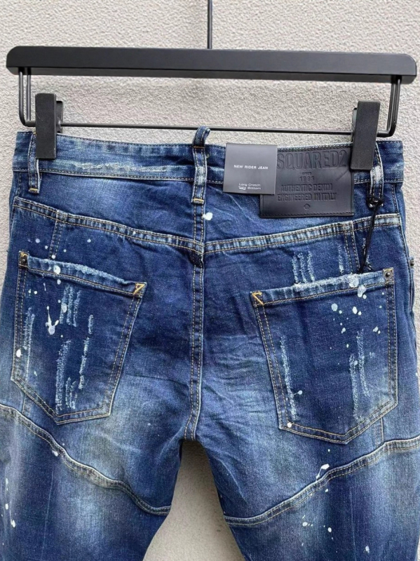Muške traperice T121 D2, slim fit, oprano plave, patchwork i oštećeni detalji, casual traperice