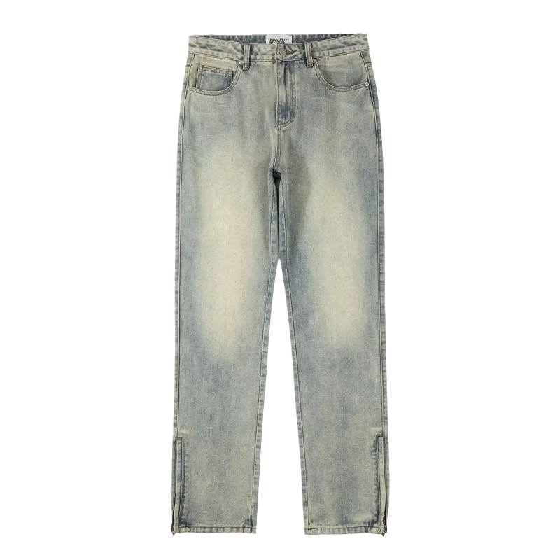Muške traperice ravnog kroja sa zipom, izbrušeni efekt pranja, denim tkanina 95% poliester