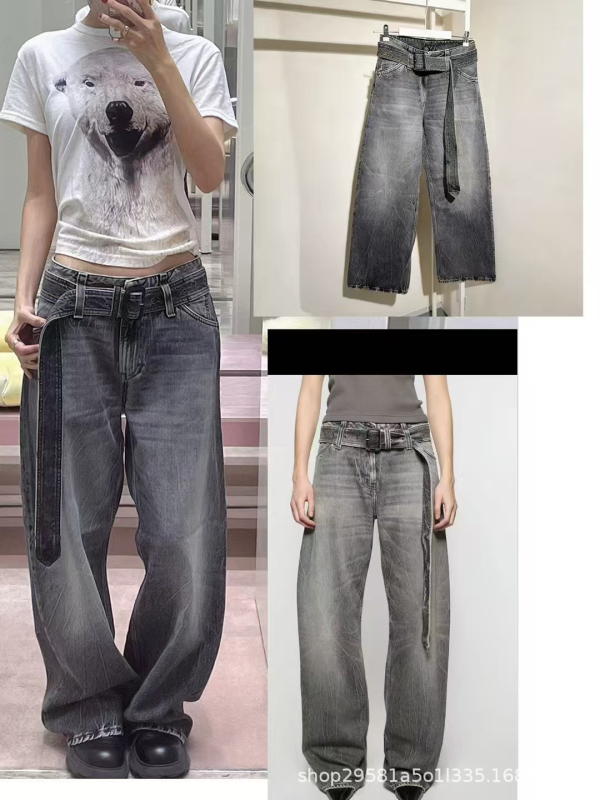 Τζιν από ύφασμα denim-βαμβάκι, υψηλή μέση, φαρδιά γραμμή, ρετρό γδαρμένα στοιχεία