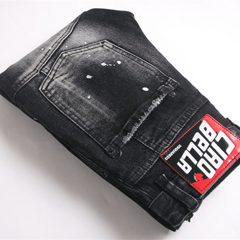 Punk uske farmerice s patchwork aplikacijom i detaljima distresa, denim 90% pamuk, srednji struk