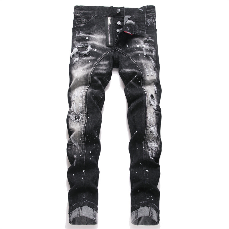 Punk uske farmerice s patchwork aplikacijom i detaljima distresa, denim 90% pamuk, srednji struk