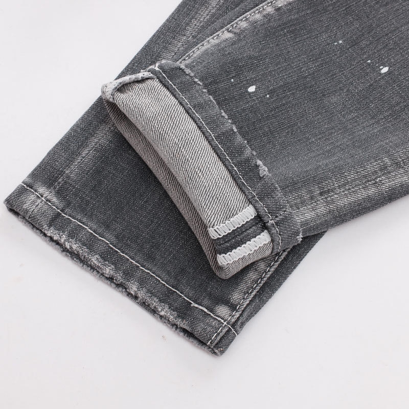 Muške traperice u street-stilu, slim fit, mikroelastičnost, srednji pojas, zip, 98% pamuk, patch dekoracije