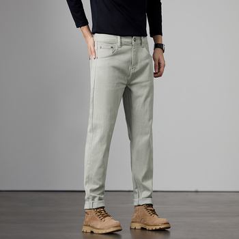 Дънки деним, права кройка, средна талия, микроеластичен памучен деним