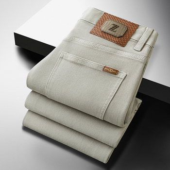 Дънки деним, права кройка, средна талия, микроеластичен памучен деним