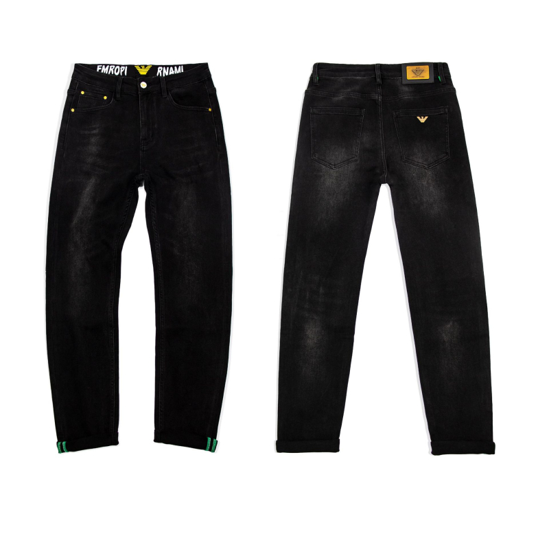 Muške traperice, slim straight kroj, srednji pojas, oprani pamučni denim, unutarnji print na pojasu, elastičnost
