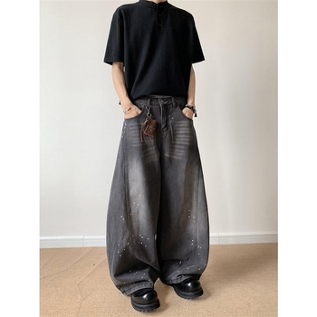 Muške traperice Loose-Fit, cropped wide-leg, isprani denim, američki vintage stil