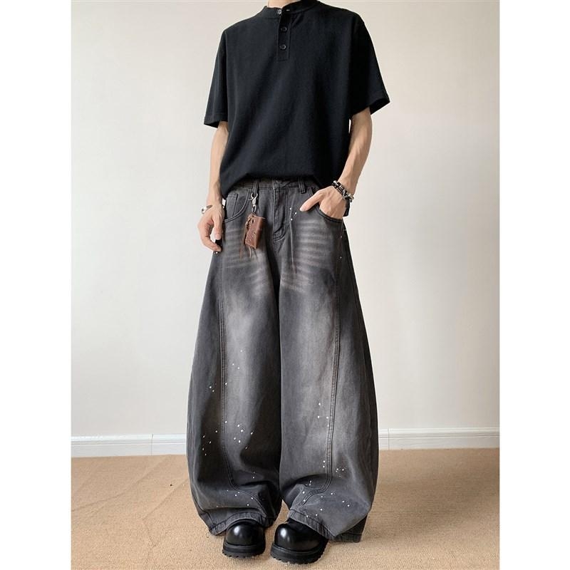 Muške traperice Loose-Fit, cropped wide-leg, isprani denim, američki vintage stil