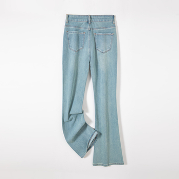 Traperice visokog struka, četverostruki elastični pojas, široka kroj, pamuk denim, blaga elastičnost