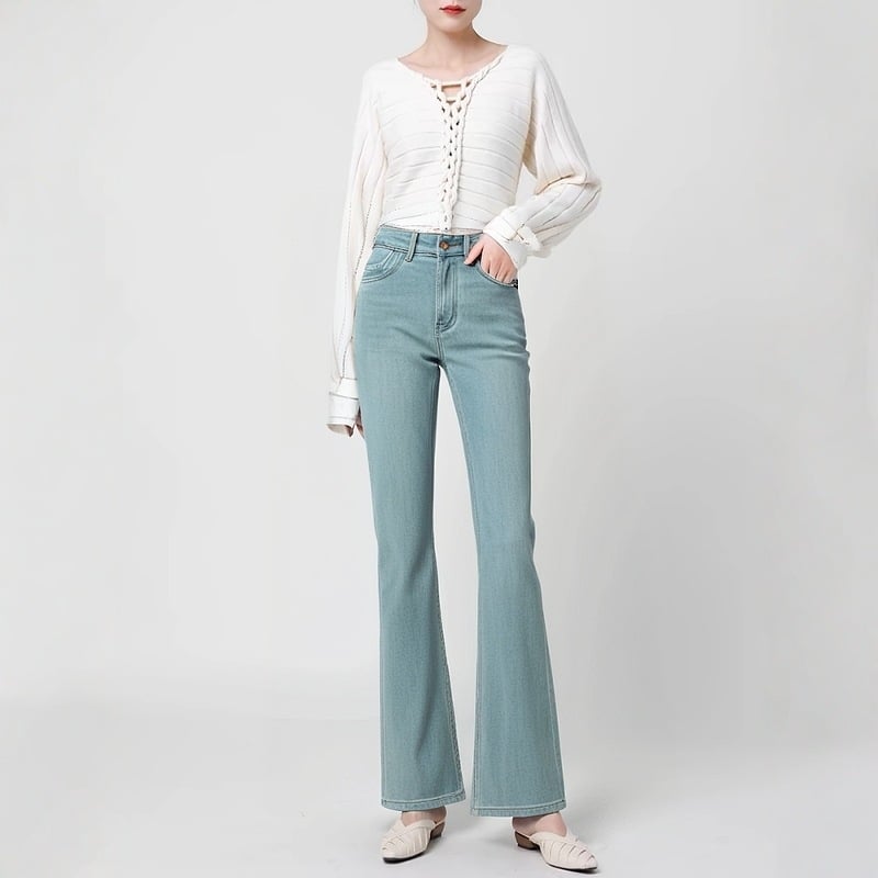 Traperice visokog struka, četverostruki elastični pojas, široka kroj, pamuk denim, blaga elastičnost