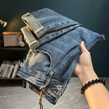 Muške cropped traperice - srednji pojas, zatvarač, 80% pamuk denim, mikroelastičnost, ravni kroj