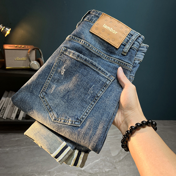 Muške cropped traperice - srednji pojas, zatvarač, 80% pamuk denim, mikroelastičnost, ravni kroj