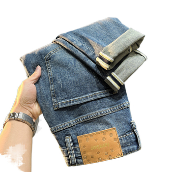 Muške cropped traperice - srednji pojas, zatvarač, 80% pamuk denim, mikroelastičnost, ravni kroj