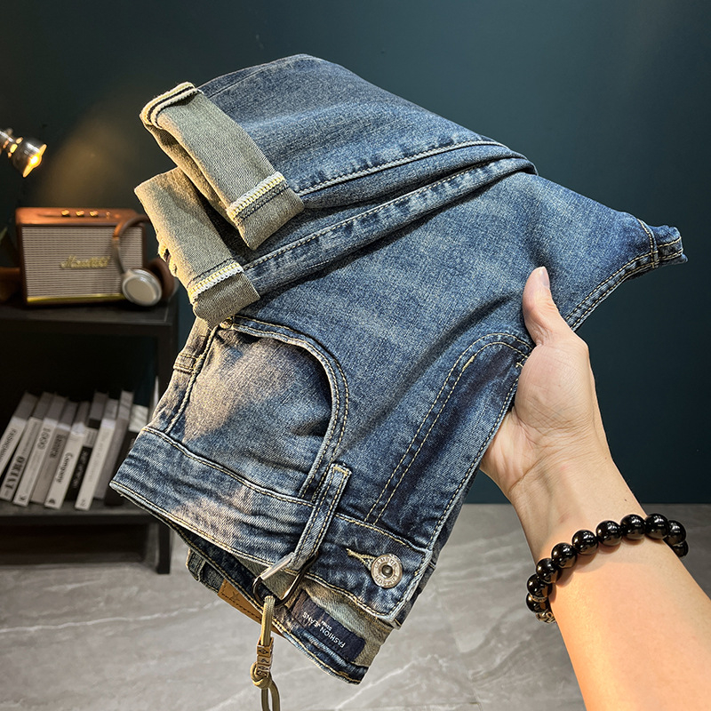 Muške cropped traperice - srednji pojas, zatvarač, 80% pamuk denim, mikroelastičnost, ravni kroj