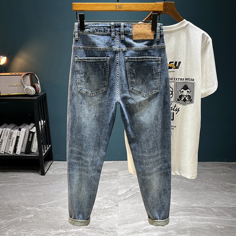 Muške cropped traperice - srednji pojas, zatvarač, 80% pamuk denim, mikroelastičnost, ravni kroj