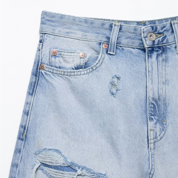 Blugi croi drept, lungime trei sferturi, talie medie, poliester 50–70%