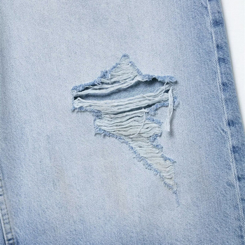 Blugi croi drept, lungime trei sferturi, talie medie, poliester 50–70%