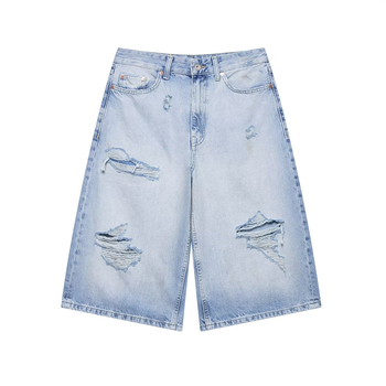 Blugi croi drept, lungime trei sferturi, talie medie, poliester 50–70%