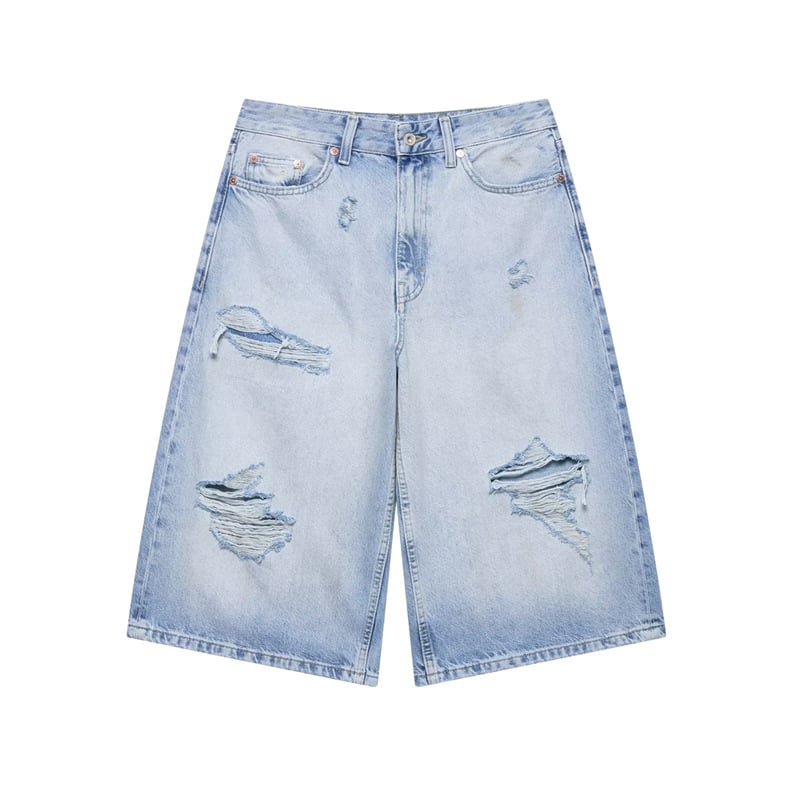 Blugi croi drept, lungime trei sferturi, talie medie, poliester 50–70%