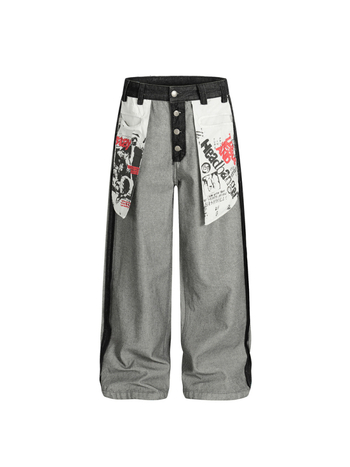 DC+G6891 Unisex traperice s printom slova u euro-američkom hip-hop stilu, džepovi, ravne nogavice