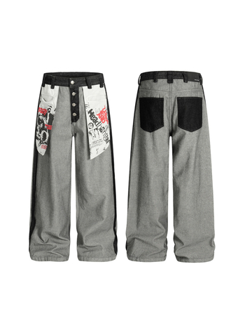 DC+G6891 Unisex traperice s printom slova u euro-američkom hip-hop stilu, džepovi, ravne nogavice