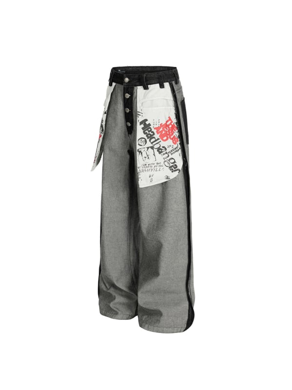 DC+G6891 Unisex traperice s printom slova u euro-američkom hip-hop stilu, džepovi, ravne nogavice