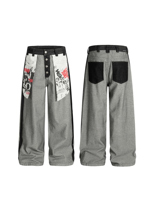 DC+G6891 Unisex traperice s printom slova u euro-američkom hip-hop stilu, džepovi, ravne nogavice