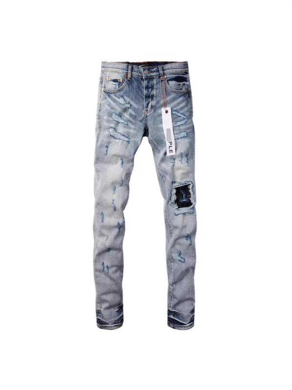 Muške slim-fit traperice s patch izvezenim detaljima i oštećenjima, srednji obim struka, zatvarač, mikroelastičnost