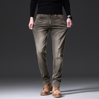 Muške traperice Slim Stretch, ravni kroj, denim od pamuka, srednja struka, zatvarač, stone wash, mikroelastičnost