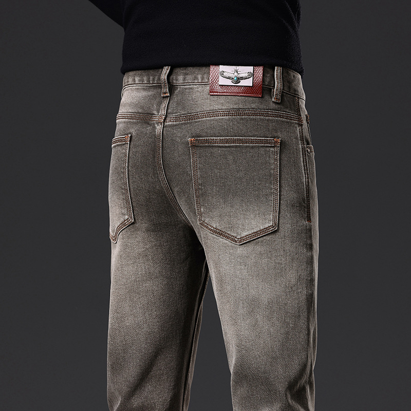 Muške traperice Slim Stretch, ravni kroj, denim od pamuka, srednja struka, zatvarač, stone wash, mikroelastičnost