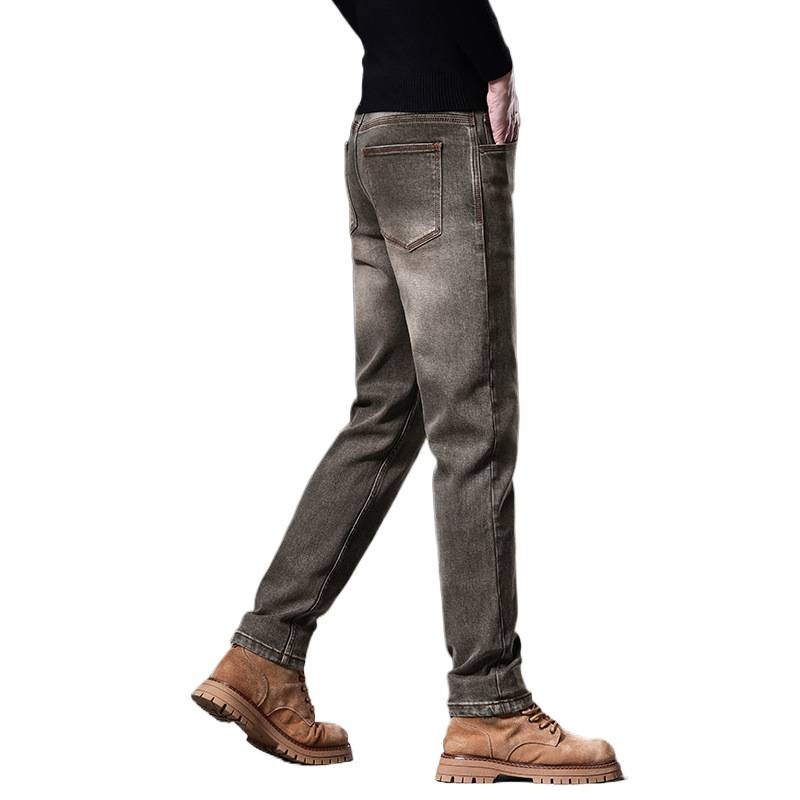 Muške traperice Slim Stretch, ravni kroj, denim od pamuka, srednja struka, zatvarač, stone wash, mikroelastičnost