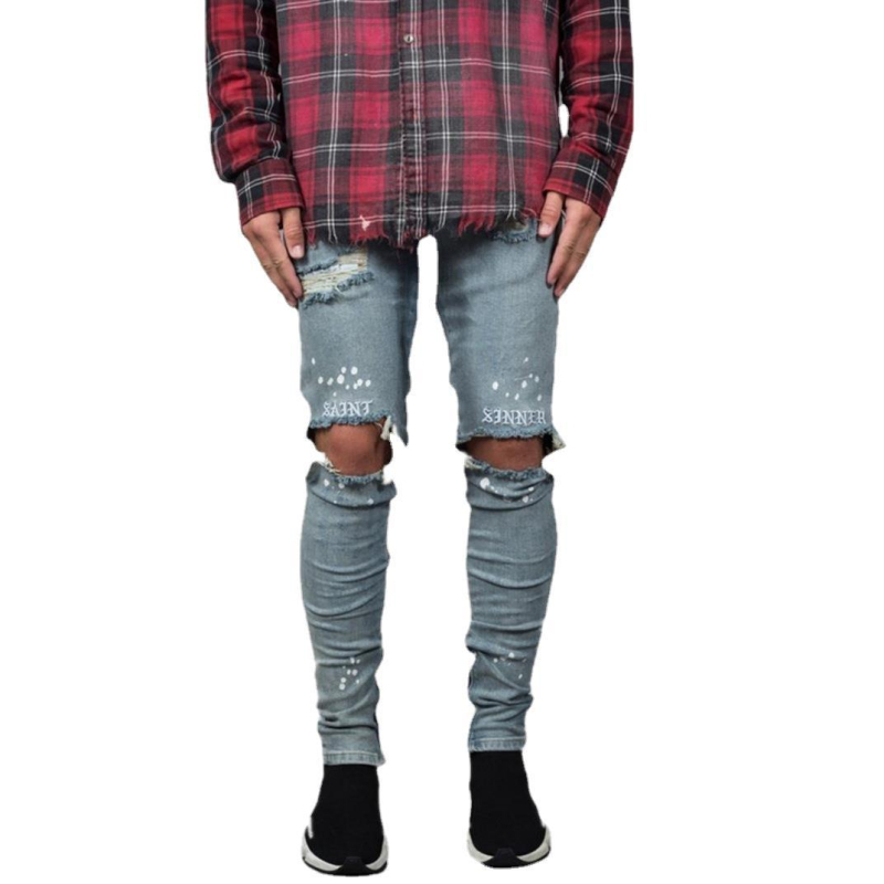 Traperice – uski ceruzasti kroj, srednji pojas, pamukasti denim s poderotinama, vezenje i splash ink pranje