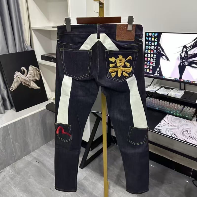 Muške cropped ravne traperice s izvezenim uzorkom, hip-hop ulični stil, srednji pojas, zatvarač