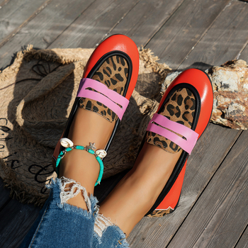 Ženske loaferice s leopard uzorkom i šavovima - PU gornji dio, okrugli vrh, niski pet 1–3 cm, gumeni potplat