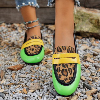 Ženske loaferice s leopard uzorkom i šavovima - PU gornji dio, okrugli vrh, niski pet 1–3 cm, gumeni potplat