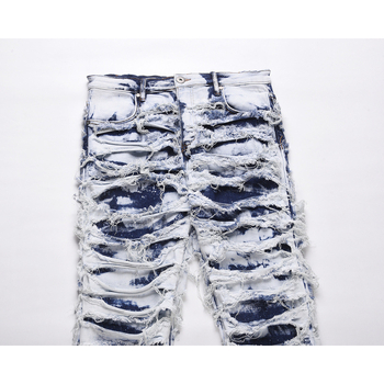 Traperice ravnog kroja, srednji pojas, zip, 85% pamuka cowboy denim, distresirano pranje