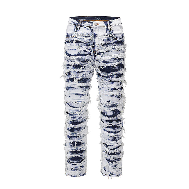 Traperice ravnog kroja, srednji pojas, zip, 85% pamuka cowboy denim, distresirano pranje
