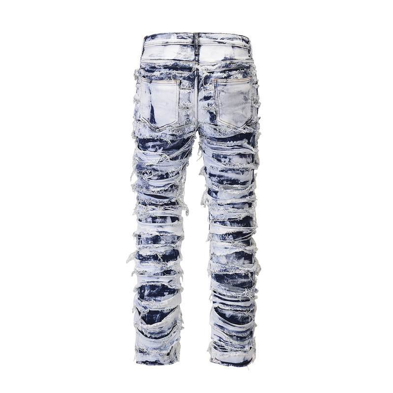 Traperice ravnog kroja, srednji pojas, zip, 85% pamuka cowboy denim, distresirano pranje