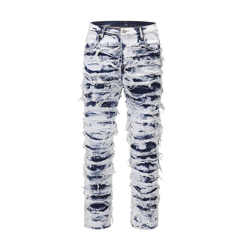 Traperice ravnog kroja, srednji pojas, zip, 85% pamuka cowboy denim, distresirano pranje