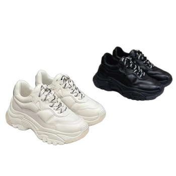 Ženske sportske casual tenisice – gornji dio od prave kože, okrugli vrh, 3–5 cm visok pet, gumena podstaVka