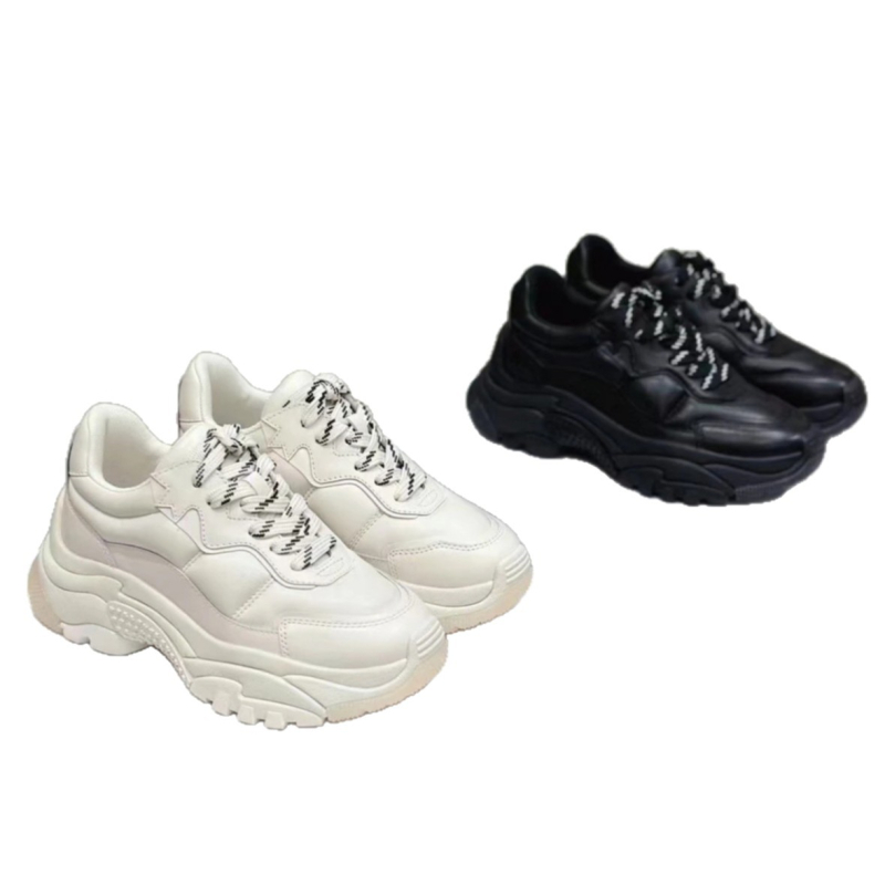 Ženske sportske casual tenisice – gornji dio od prave kože, okrugli vrh, 3–5 cm visok pet, gumena podstaVka