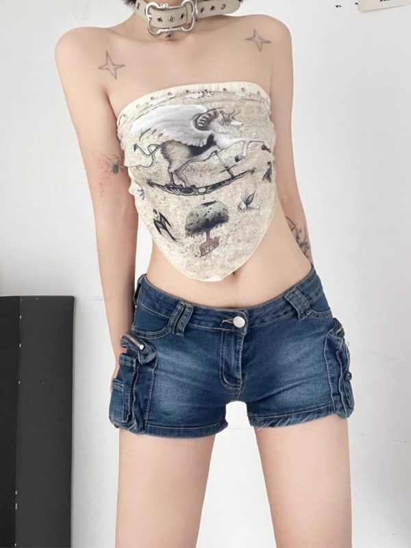 Denim capri hlače s pravilnim krojem, gradski stil za svakodnevicu, jesen 2024, udio glavne tkanine 30–50%, srednja gustoća
